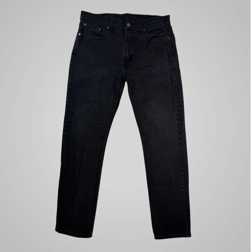 Levis 502 Regular Taper Jeans Mens 33x31 Faded Black‎ Denim Stretch Pants